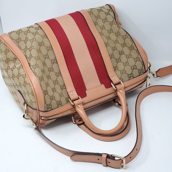 100% Auth Gucci Vintage Boston Canvas Satchel Bag - Picture 3 of 16